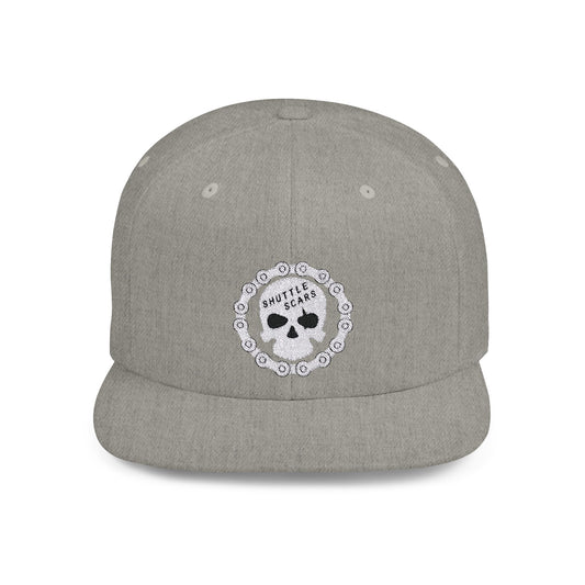Shuttle Scars Embroidered Flat Bill Snapback Hat - White Logo